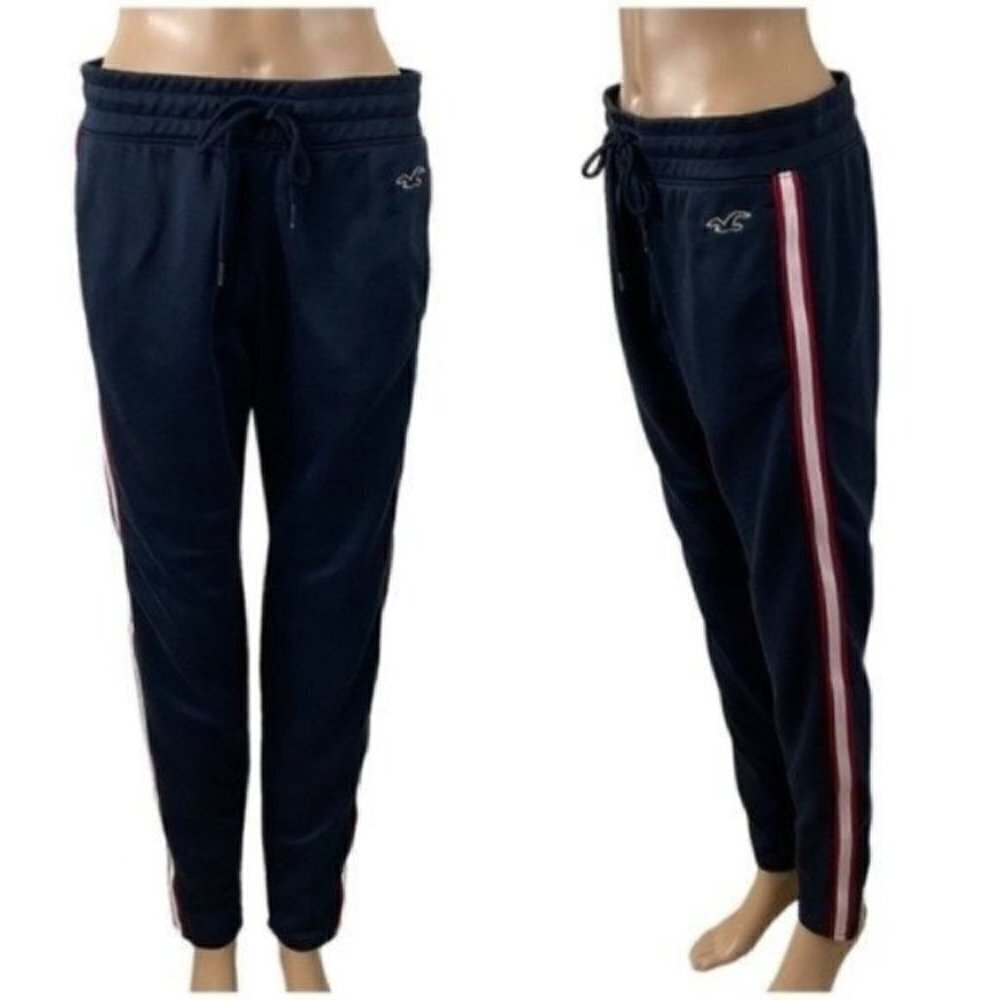Hollister taper tricot track pants blue with red white stripes size Small